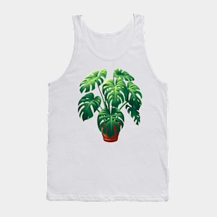 Houseplant Green Wild Monstera Deliciosa - Modern Cartoon Painting - White Outline Tank Top